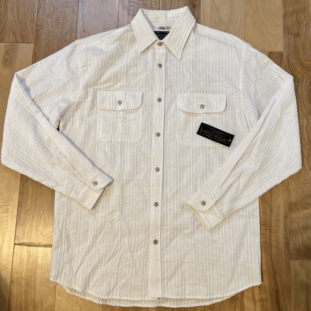 Wah Maker Limited Edition Western Shirt Mens Medium White Ribbed Star Snap USA